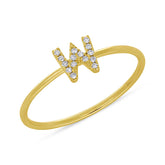 0.05ct 14k Yellow Gold Diamond Lady's Ring - Letter W